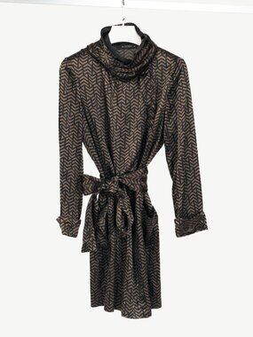 Etro Brown & Black Geometric-Print Viscose-Satin Scarf Mini Dress